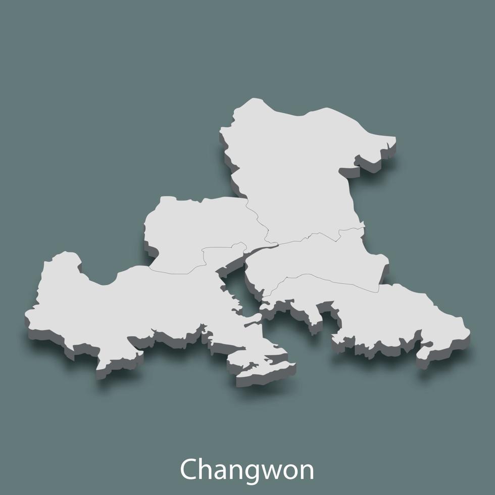 3d isometrische kaart van Changwon is een stad van Korea vector