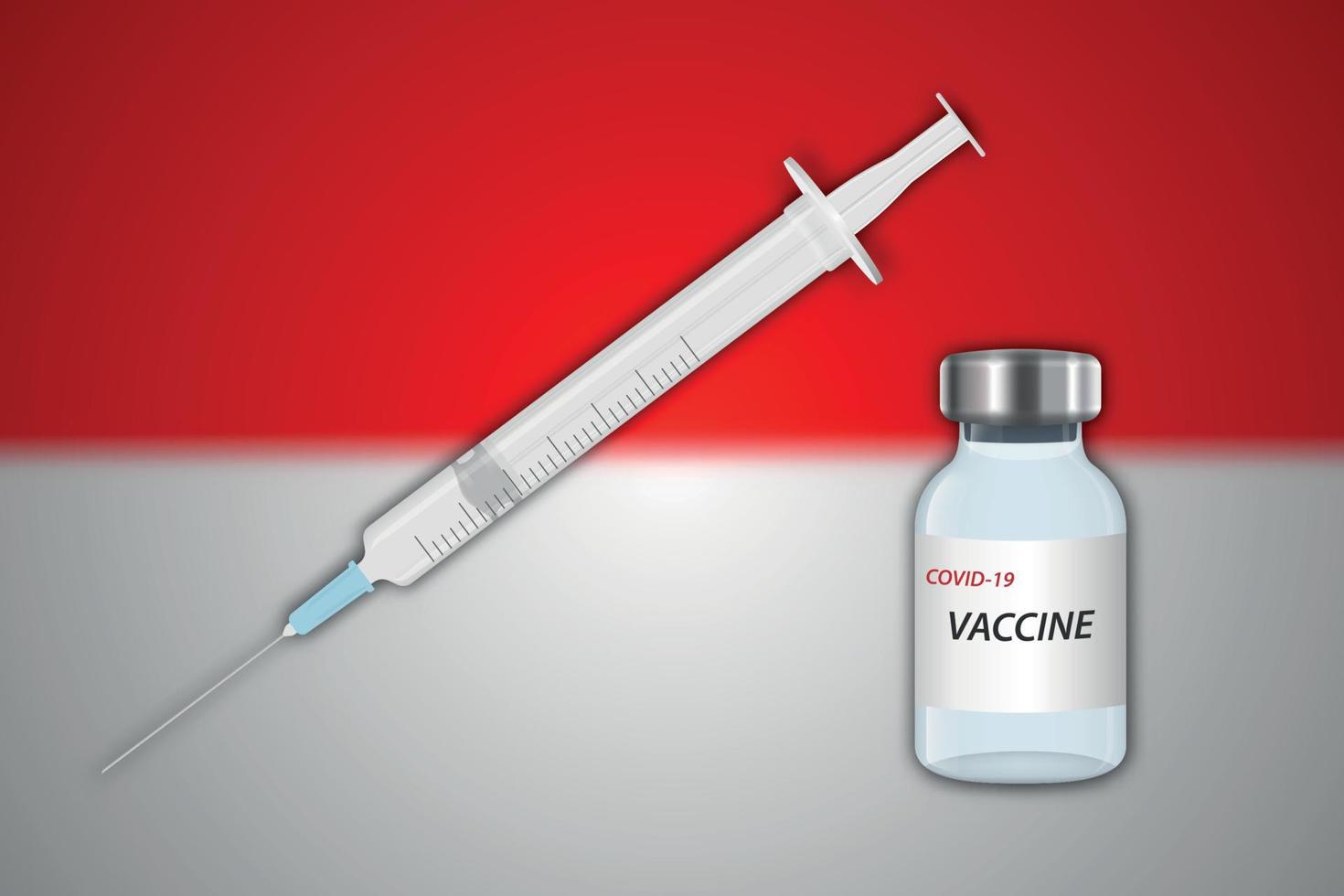 injectiespuit en vaccin flacon Aan vervagen achtergrond met Indonesië vlag vector