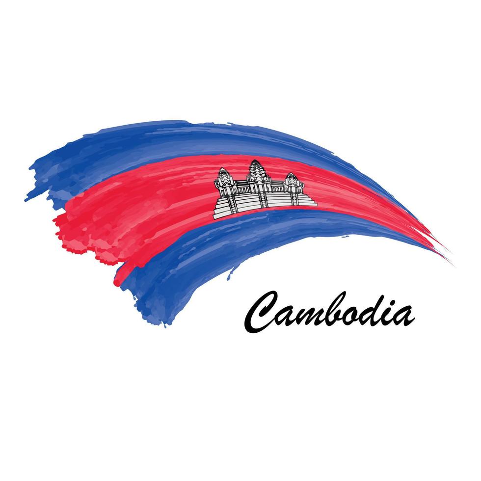 waterverf schilderij vlag van Cambodja. borstel beroerte illustratie vector