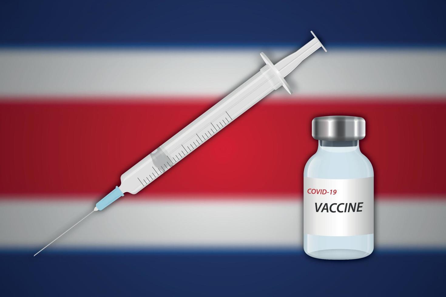 injectiespuit en vaccin flacon Aan vervagen achtergrond met costa rica vlag vector