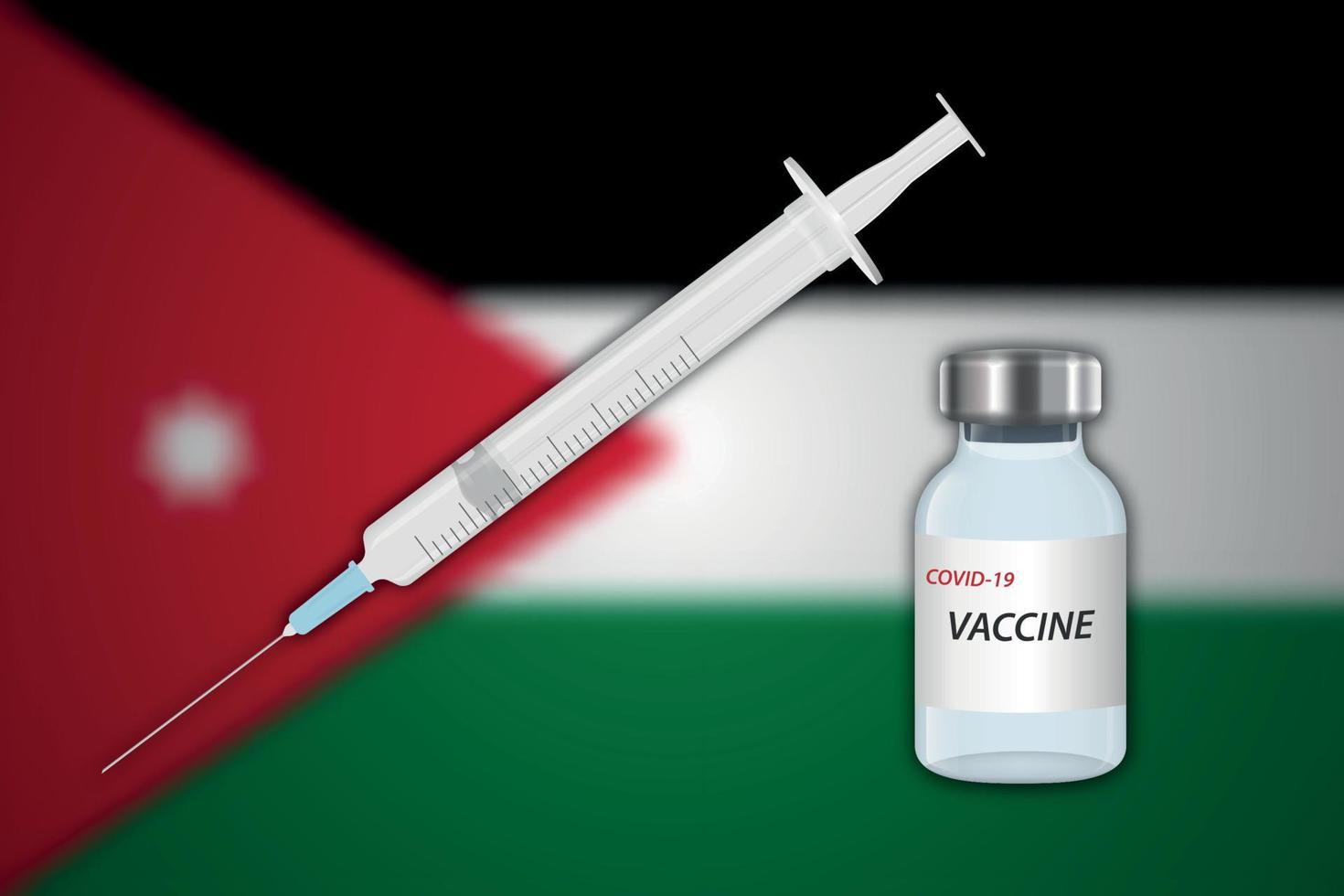 injectiespuit en vaccin flacon Aan vervagen achtergrond met Jordanië vlag vector