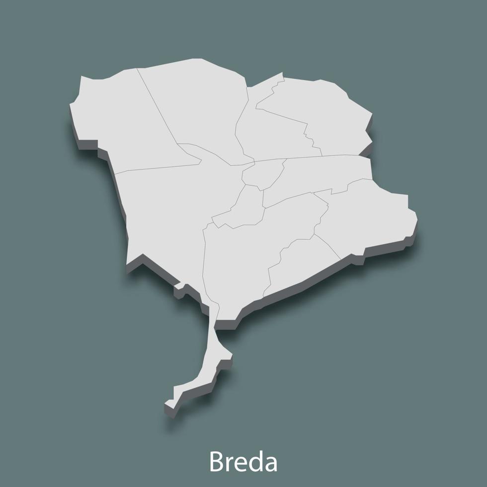 3d isometrische kaart van Breda is een stad van Nederland vector