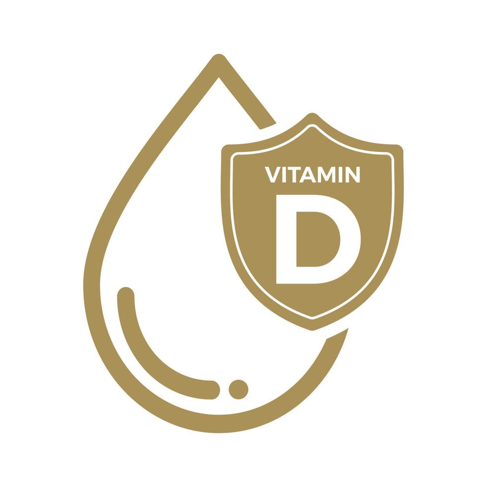 vitamine d icoon logo gouden laten vallen schild bescherming, medisch achtergrond heide vector illustratie