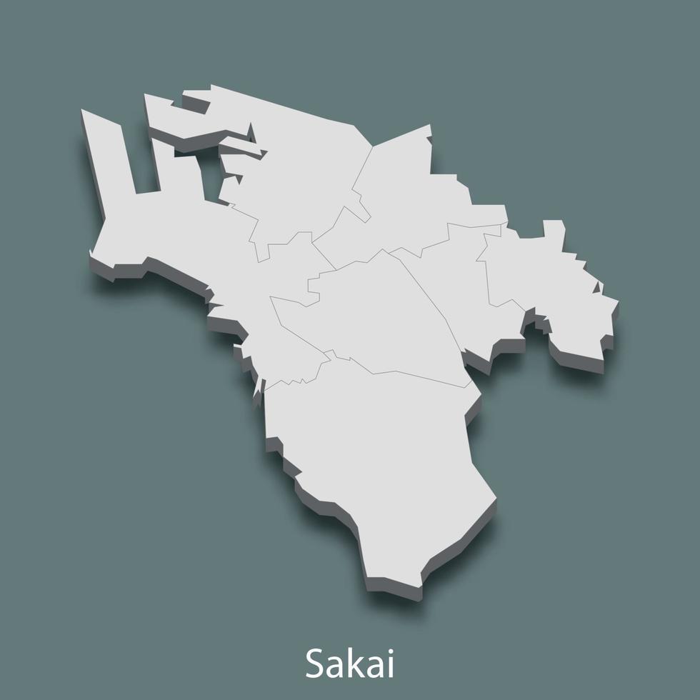 3d isometrische kaart van sakai is een stad van Japan vector