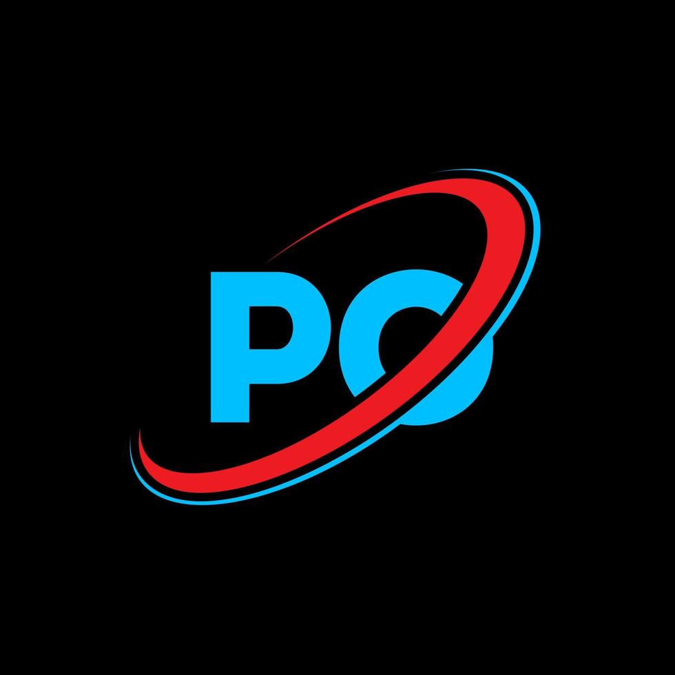 po p O brief logo ontwerp. eerste brief po gekoppeld cirkel hoofdletters monogram logo rood en blauw. po logo, p O ontwerp. po, p O vector