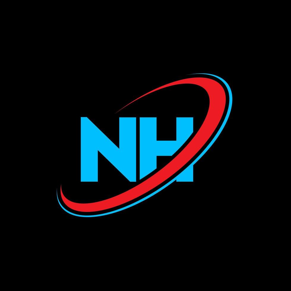 nh logo. nh ontwerp. blauw en rood nh brief. nh brief logo ontwerp. eerste brief nh gekoppeld cirkel hoofdletters monogram logo. vector