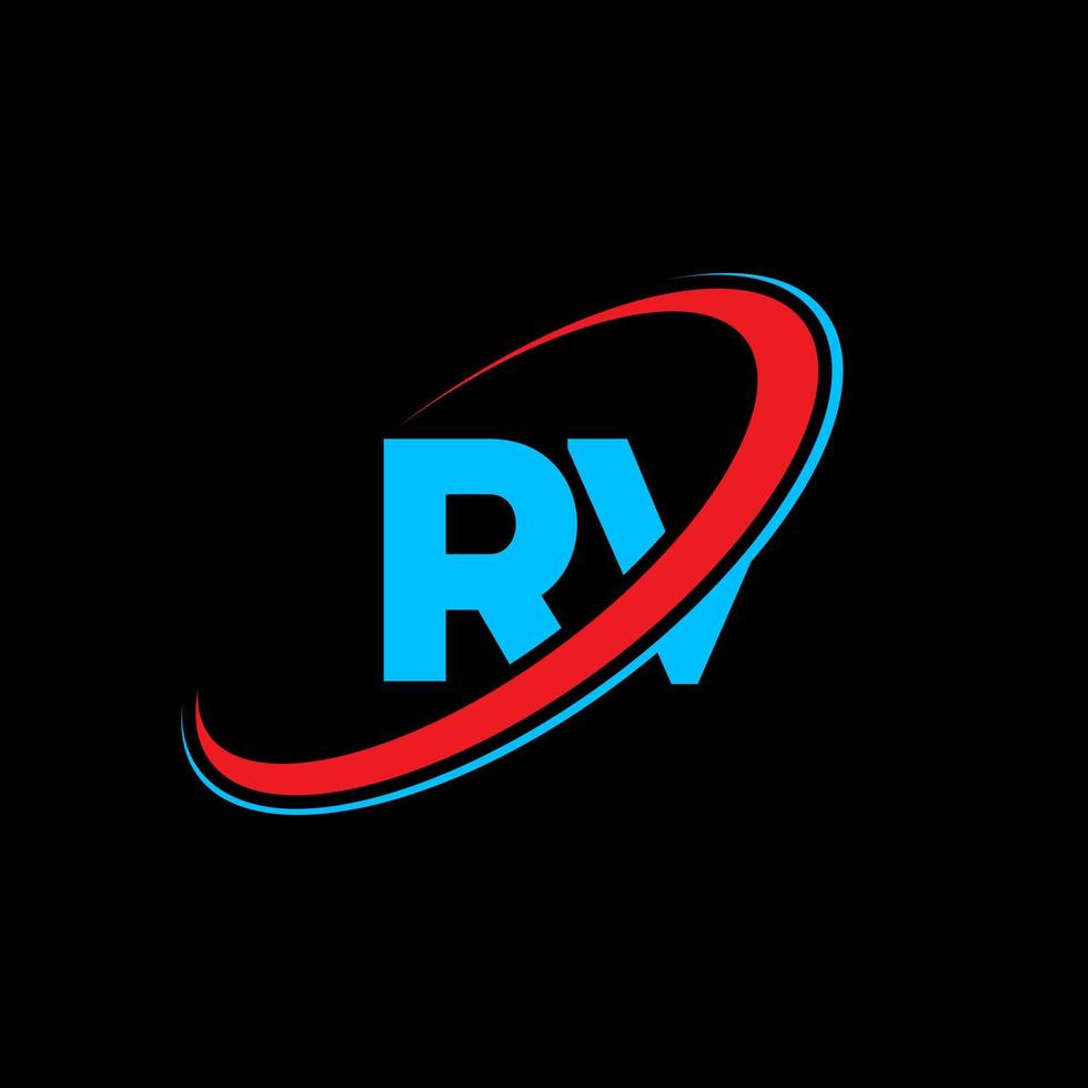 rv r v brief logo ontwerp. eerste brief rv gekoppeld cirkel hoofdletters monogram logo rood en blauw. rv logo, r v ontwerp. rv, r v vector