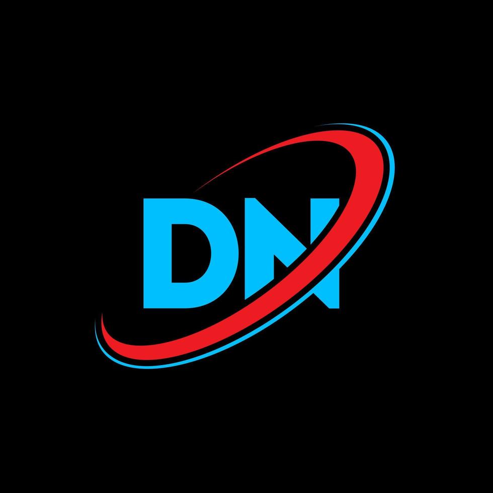 dn d n brief logo ontwerp. eerste brief dn gekoppeld cirkel hoofdletters monogram logo rood en blauw. dn logo, d n ontwerp. dn, d n vector