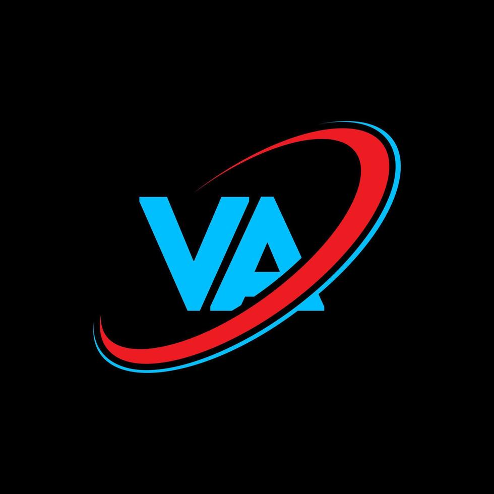 va logo. va ontwerp. blauw en rood va brief. va brief logo ontwerp. eerste brief va gekoppeld cirkel hoofdletters monogram logo. vector