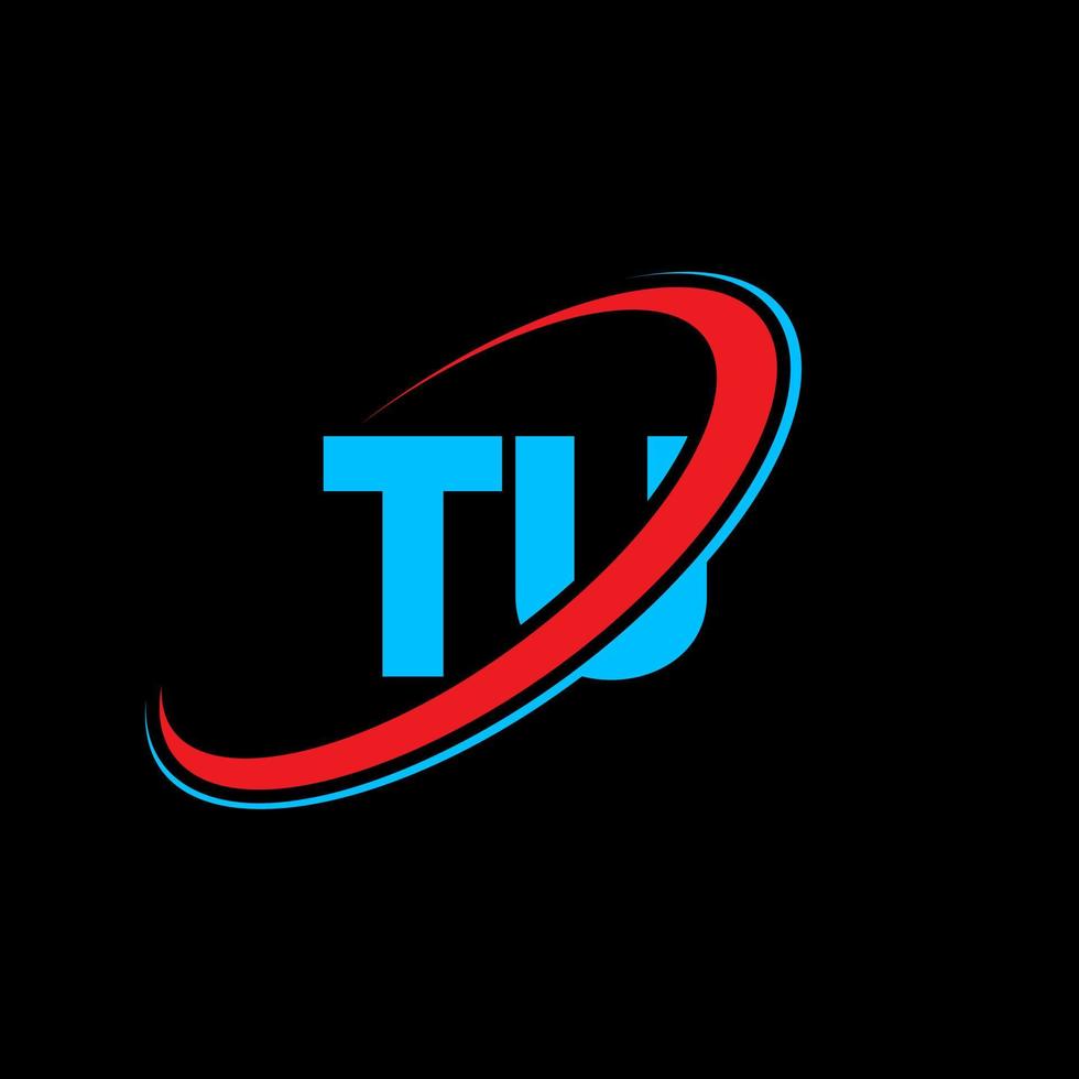 tu t u brief logo ontwerp. eerste brief tu gekoppeld cirkel hoofdletters monogram logo rood en blauw. tu logo, t u ontwerp. di, t u vector