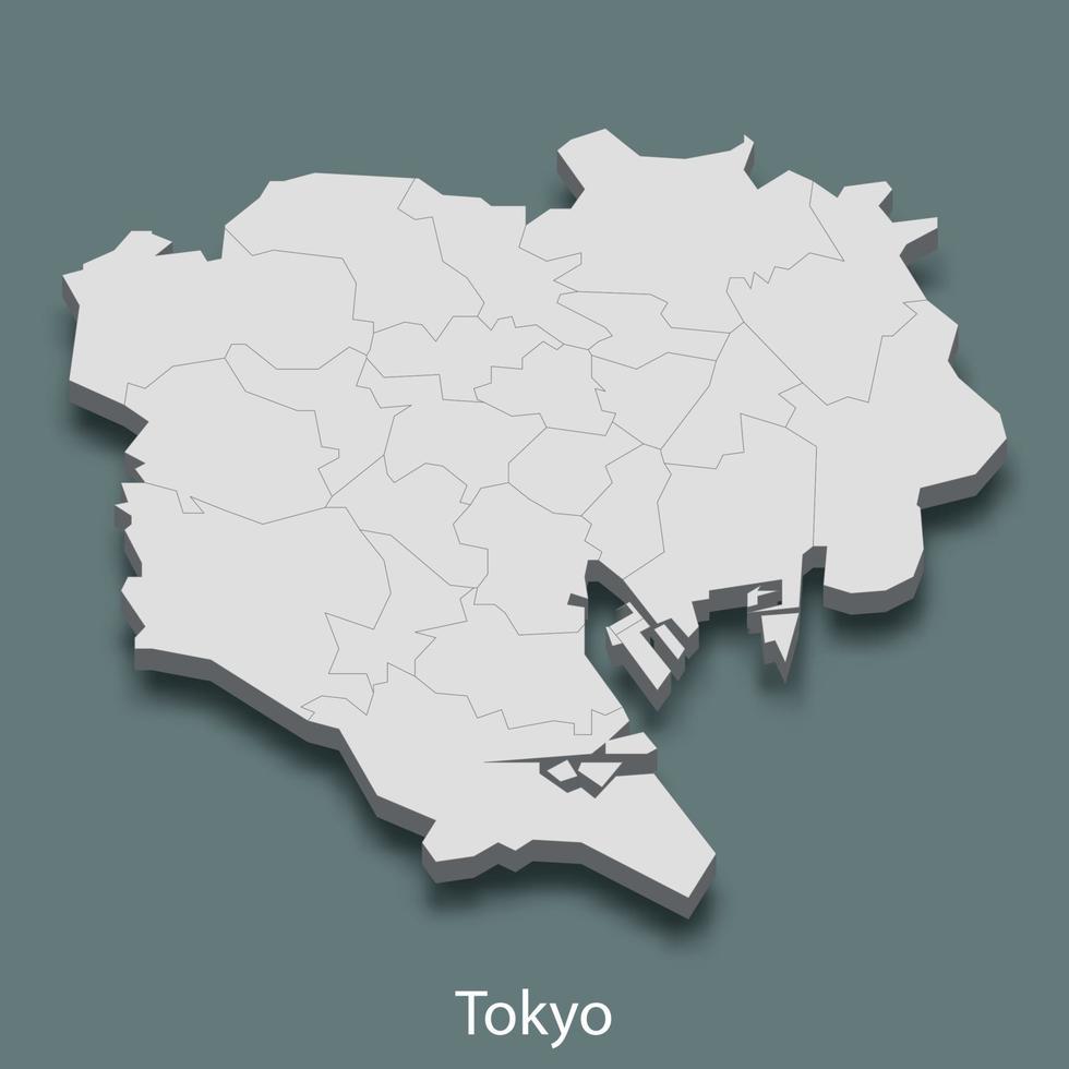 3d isometrische kaart van tokyo is een stad van Japan vector