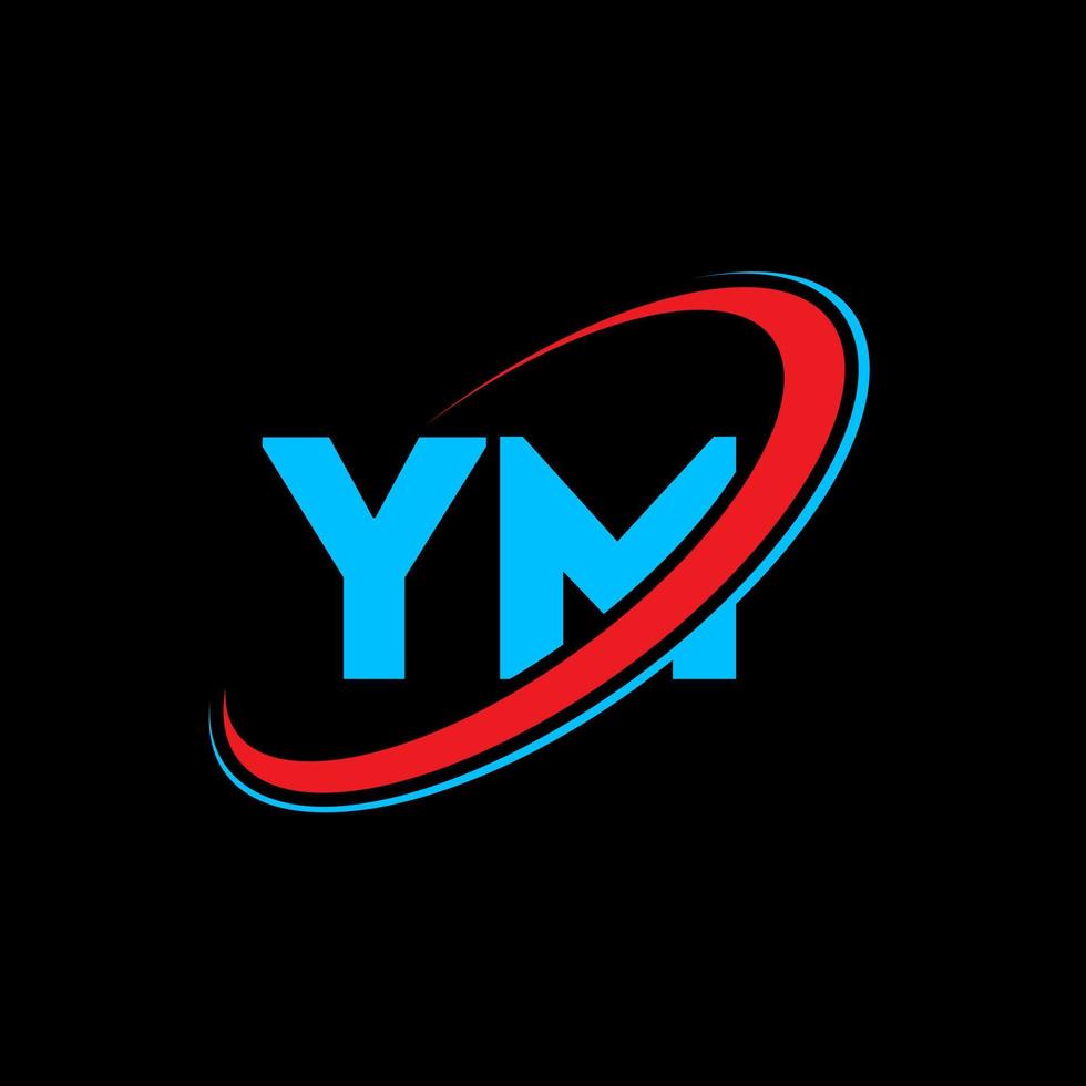 ym y m brief logo ontwerp. eerste brief ym gekoppeld cirkel hoofdletters monogram logo rood en blauw. ym logo, y m ontwerp. hm, y m vector