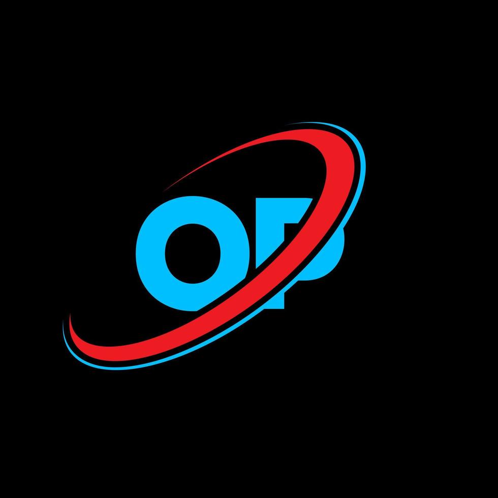 op O p brief logo ontwerp. eerste brief op gekoppeld cirkel hoofdletters monogram logo rood en blauw. op logo, O p ontwerp. op, O p vector