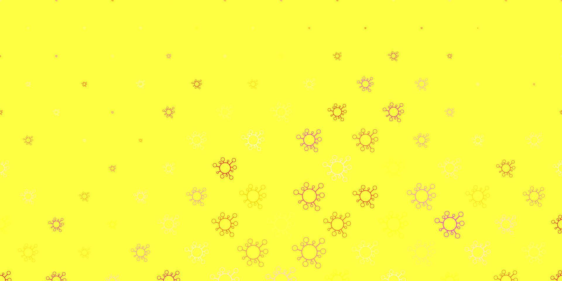lichtroze, gele vectorachtergrond met virussymbolen. vector