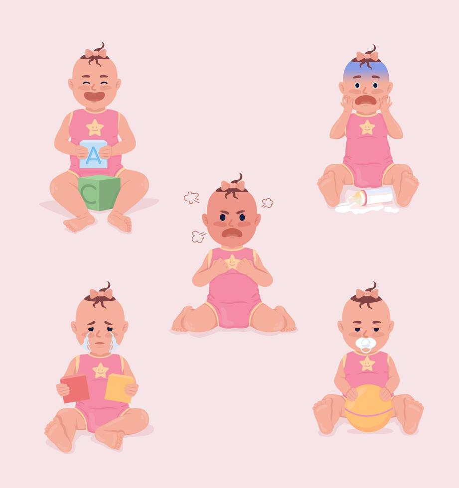 baby emoties semi vlak kleur vector tekens set. bewerkbare figuur. vol lichaam mensen. gemakkelijk tekenfilm stijl illustratie voor web grafisch ontwerp en animatie verzameling