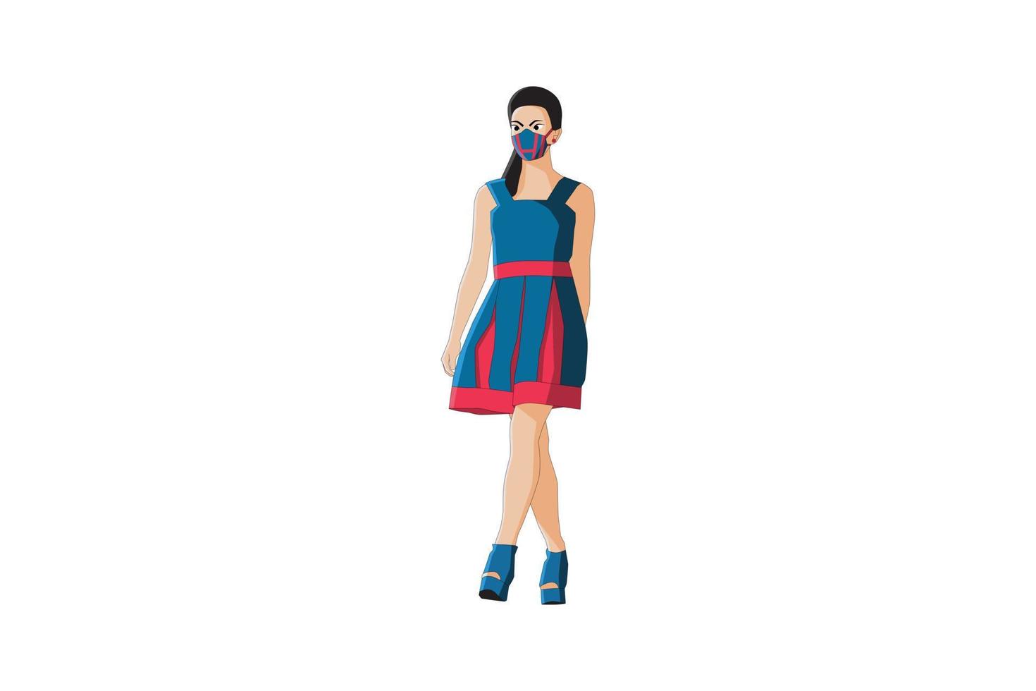 vectorillustratie van elegante vrouwen die met masker lopen vector