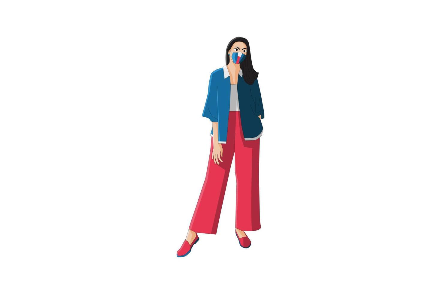 vectorillustratie van casual vrouwen poseren met masker vector