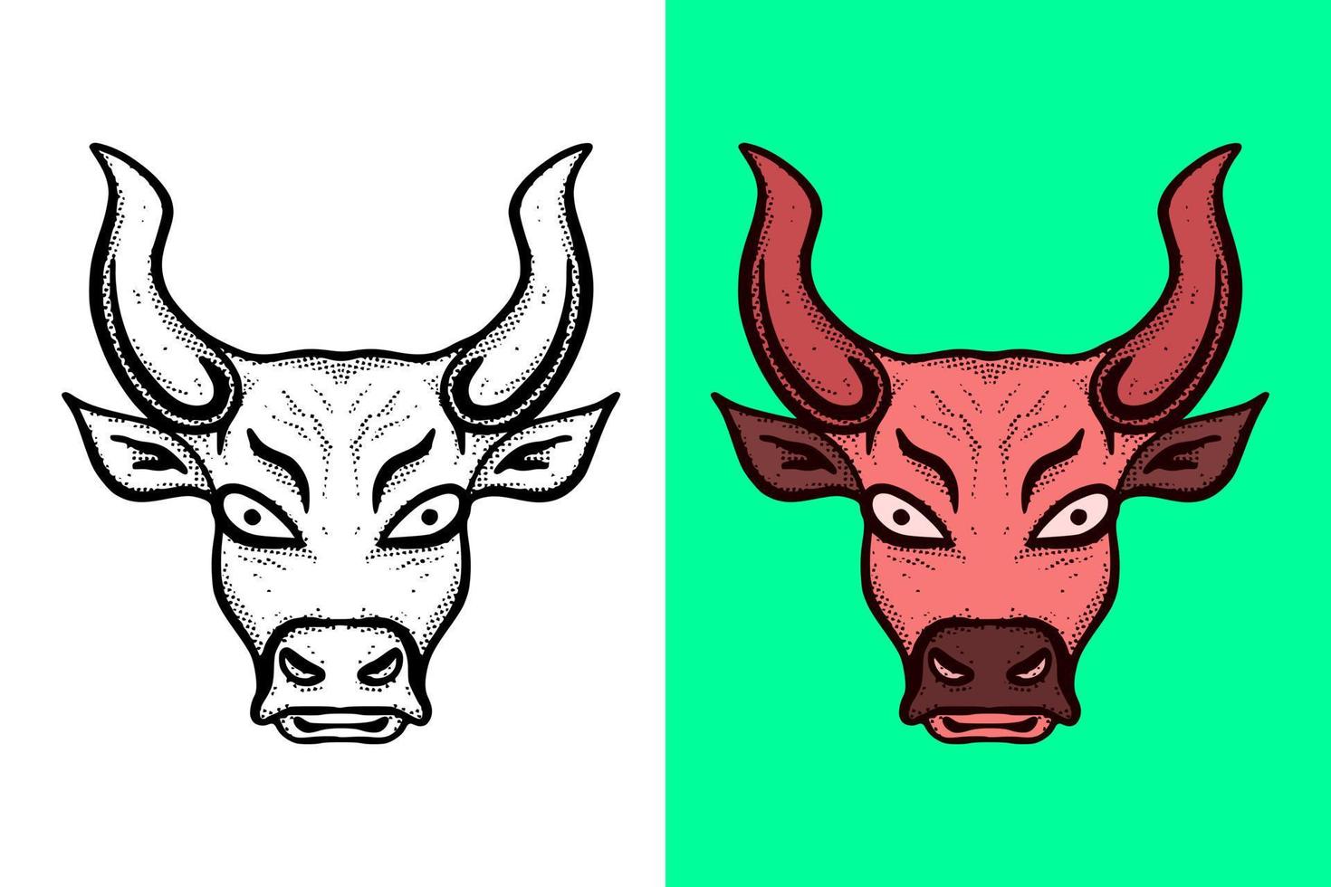 illustratie buffel hoofd hand- getrokken tekenfilm wijnoogst stijl vector