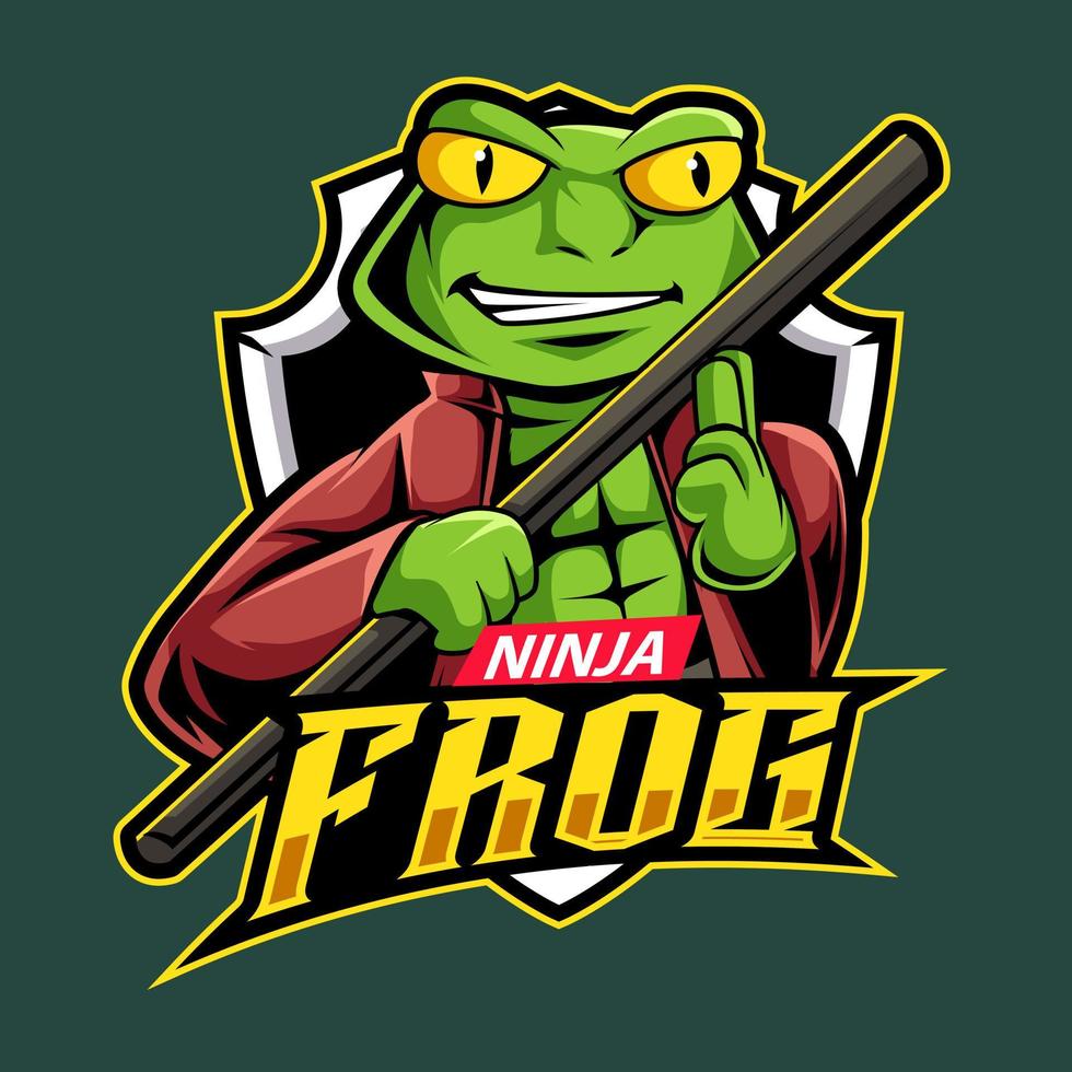 Ninja kikker mascotte gaming logo illustratie vector
