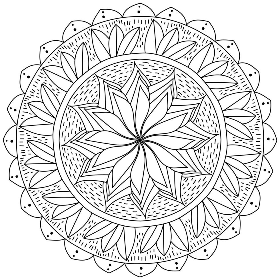 schets mandala met weelderig bloem en trossen van bladeren, kleur bladzijde in de het formulier van een cirkel met bloemen patronen vector