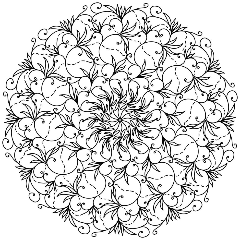 delicaat overladen mandala met krullen en tekening bloemen, anti spanning kleur bladzijde en verstrikt patronen vector