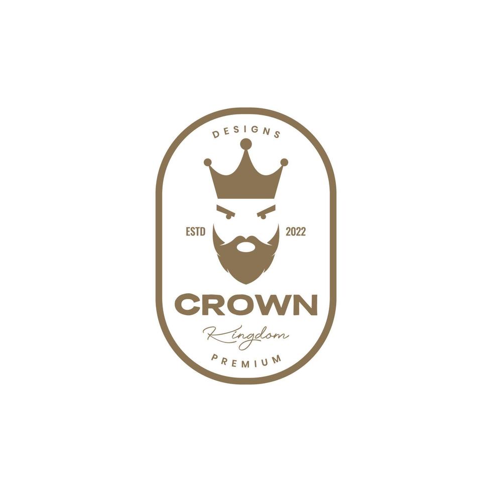 gezicht oud Mens gebaard kroon insigne wijnoogst logo vector