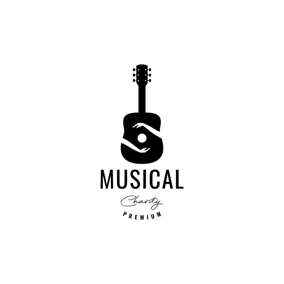 gitaar met liefdadigheid logo ontwerp vector