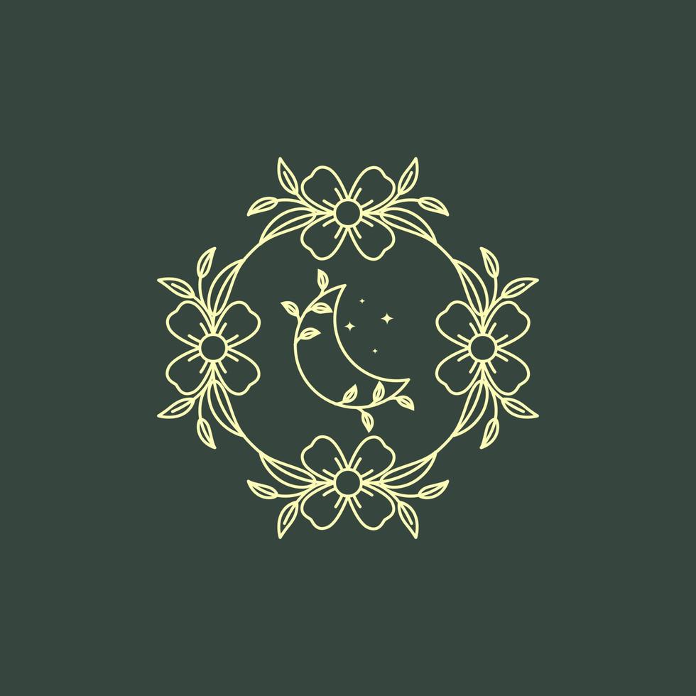 wijnstokken bloem met halve maan logo ontwerp vector