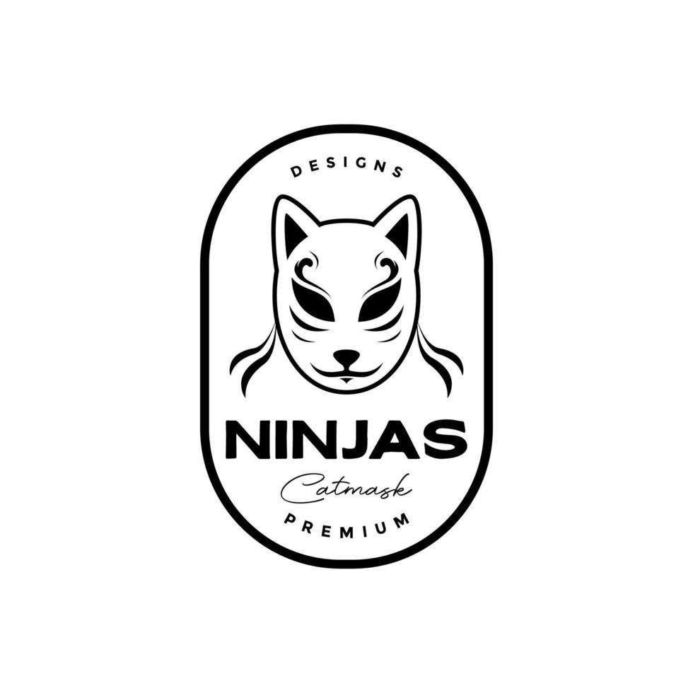 Ninja kattenmasker wijnoogst insigne logo vector