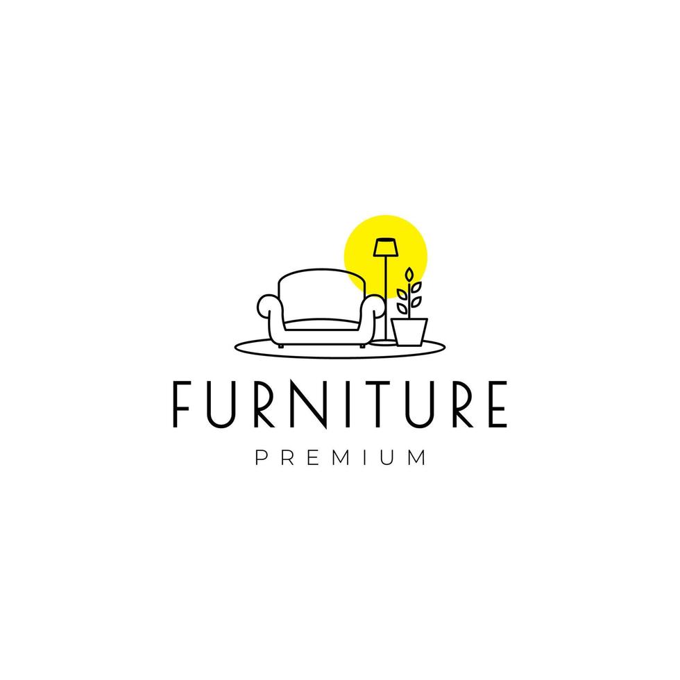 interieur knus sofa met verlichting minimalistische logo ontwerp vector