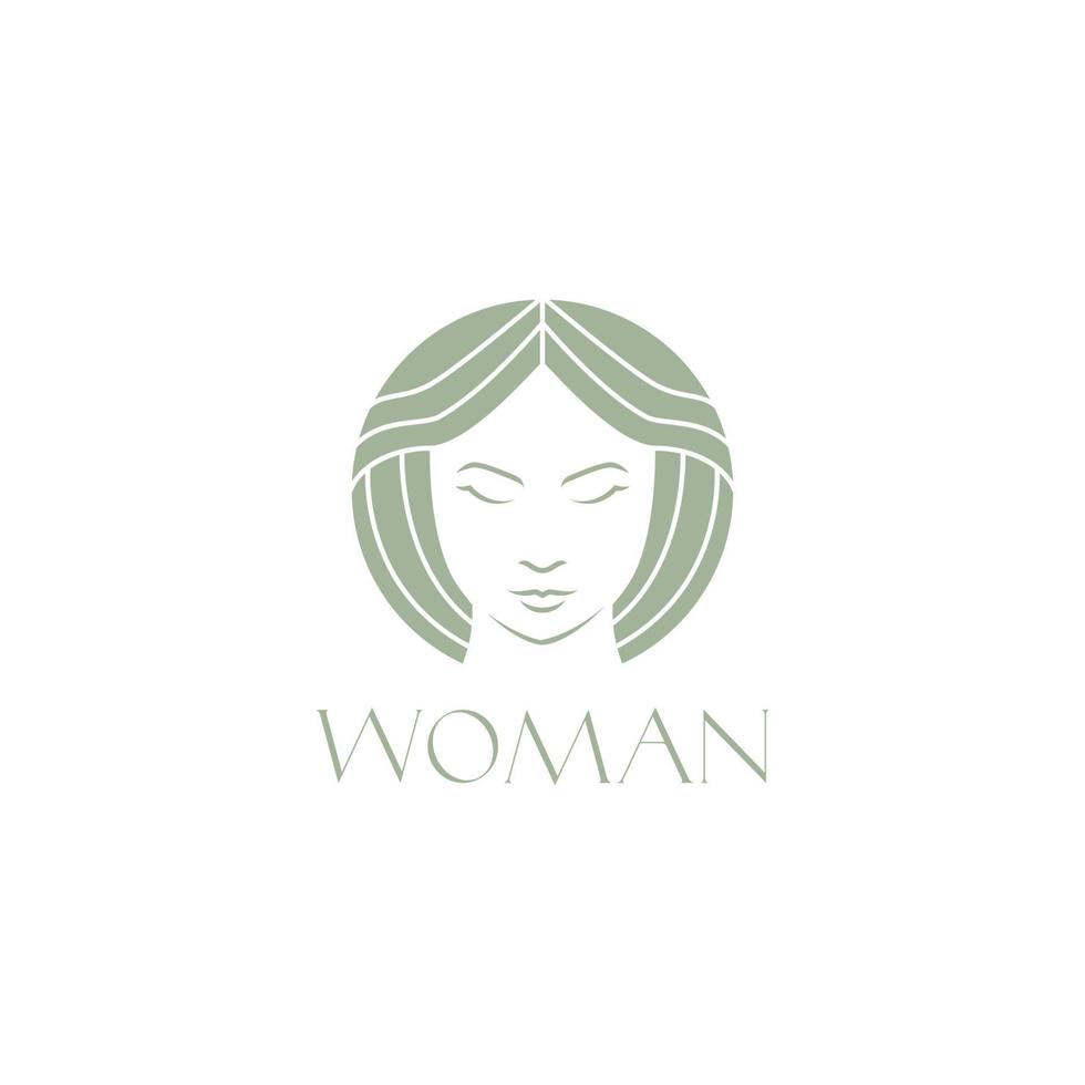 gezicht Dames kort haar- kom tot rust schoonheid logo ontwerp vector
