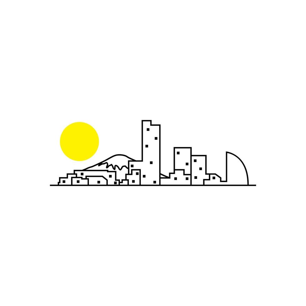 kunst lijnen stad met zon logo ontwerp vector