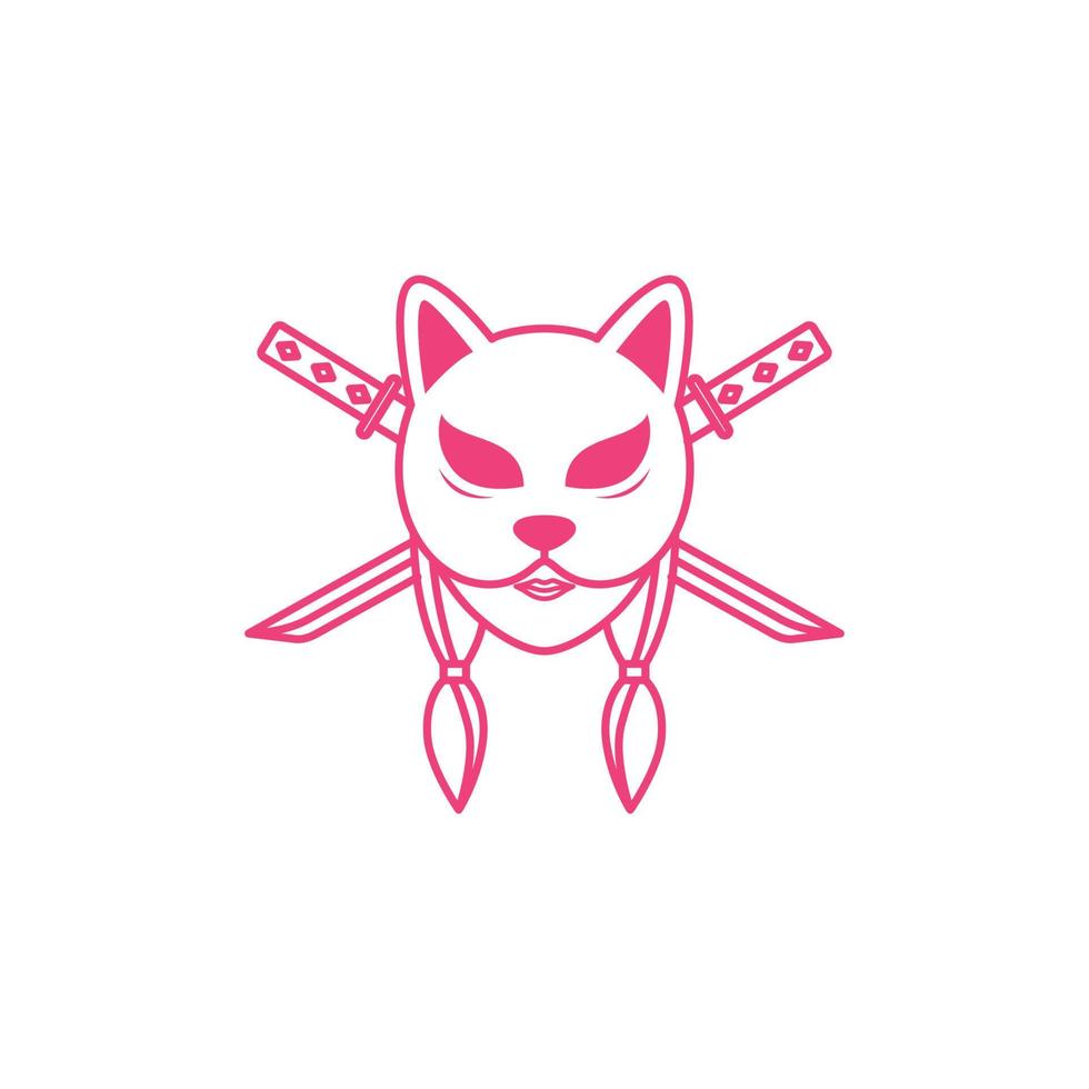 vrouw kitsune met Zwaarden logo ontwerp vector