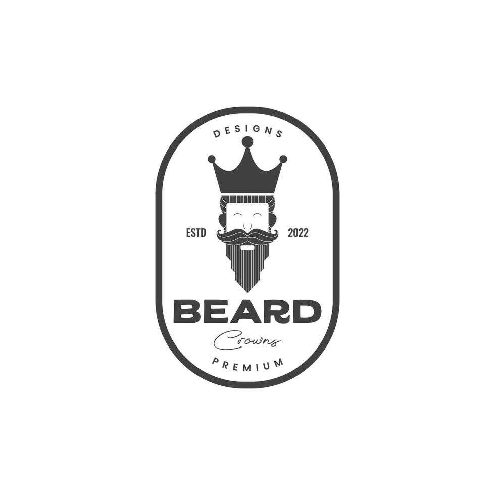 glimlach oud baard met kroon wijnoogst insigne logo vector
