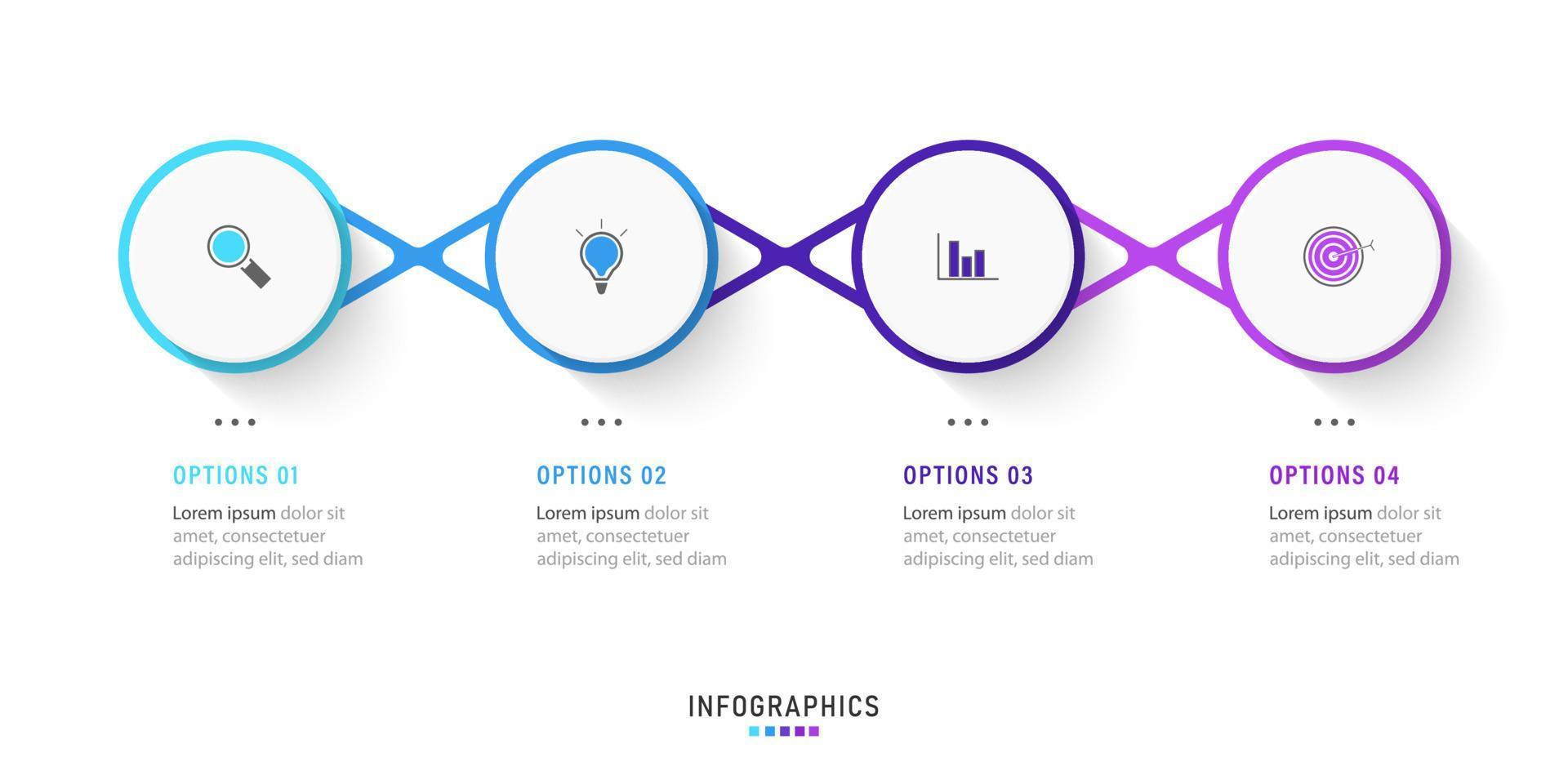 vector infographic labelontwerpsjabloon met pictogrammen en 4 opties of stappen. kan worden gebruikt voor procesdiagram, presentaties, workflowlay-out, banner, stroomschema, infografiek.