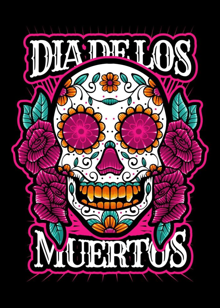 dia de los muertos, dag van de dood schedel, Mexicaans vakantie, festival vector Japans illustratie stijl geïsoleerd. bewerkbare laag en kleur.