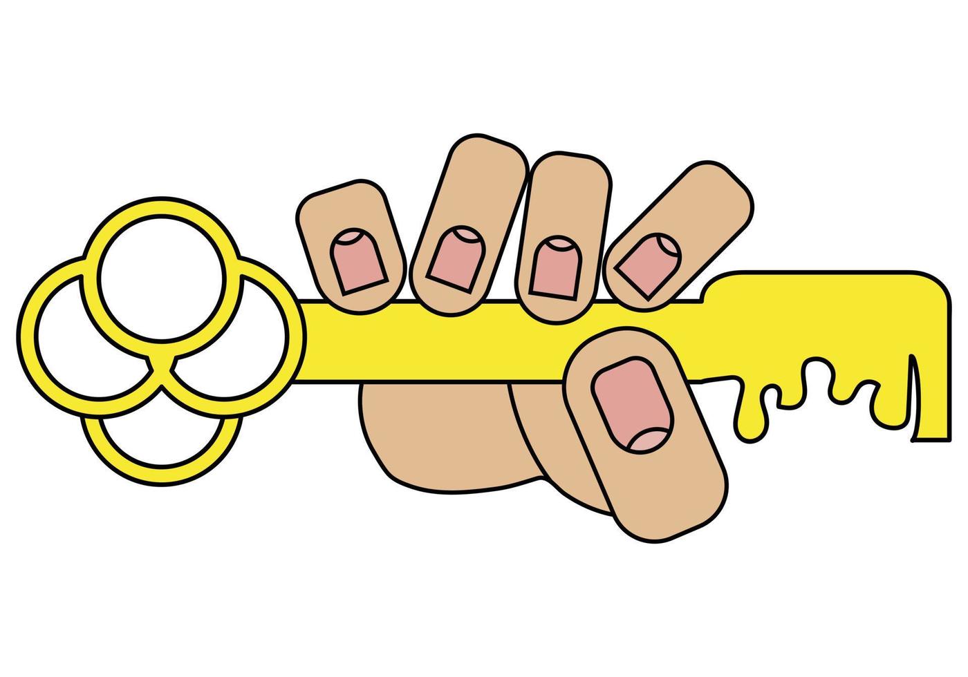 hand- Holding gouden sleutel, geïsoleerd Aan wit achtergrond in tekenfilm stijl in vector grafisch