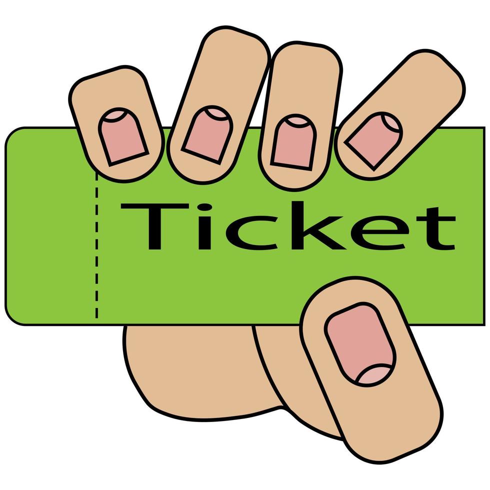 hand- Holding ticket geïsoleerd Aan wit achtergrond in tekenfilm stijl vector
