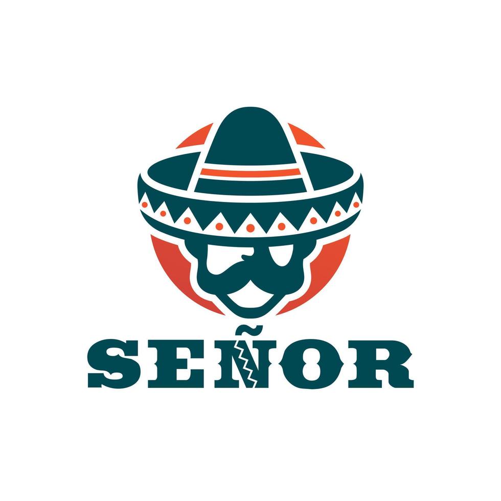 Mexicaans Mens met snor vervelend sombrero hoed mascotte logo vector