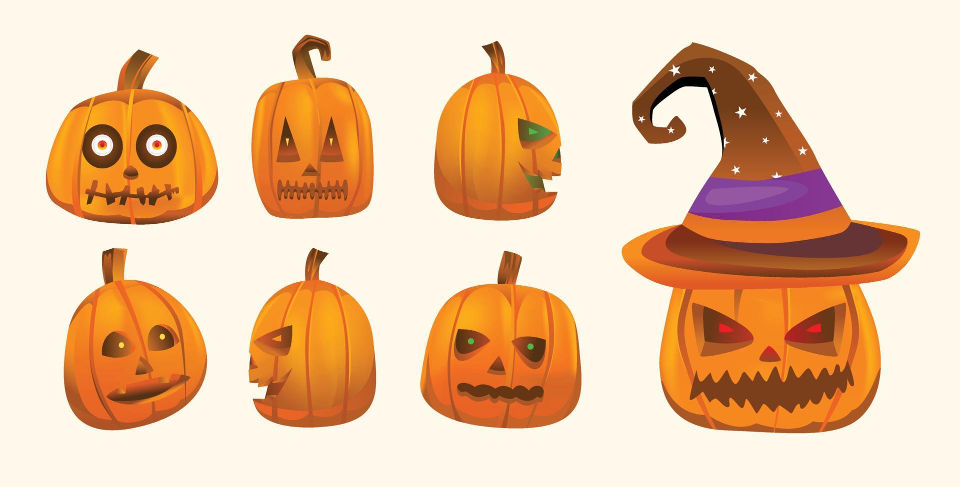 halloween uniek pompoen monster icoon verzameling, premie mode vector illustratie vormen