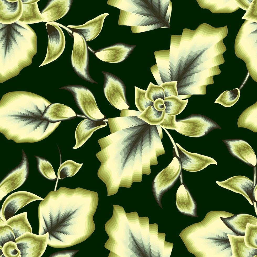groen monochromatisch tropisch gebladerte naadloos patroon met mooi calla bladeren en abstract bloem fabriek Aan pastel achtergrond. modieus afdrukken textuur. bloemen achtergrond. zomer ontwerp. herfst vector