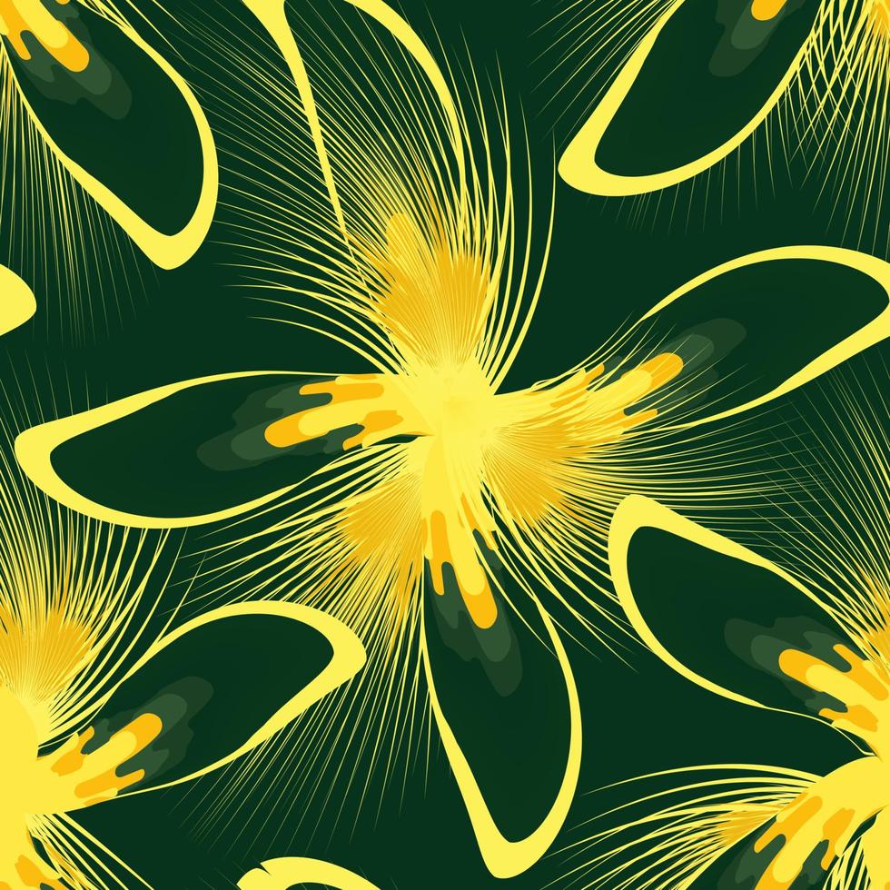 abstract zomer botanisch naadloos patroon met groen licht planten bladeren en gebladerte in monochromatisch stijl Aan donker achtergrond. oerwoud afdrukken. bloemen achtergrond. modieus textuur. exotisch. voorjaar vector