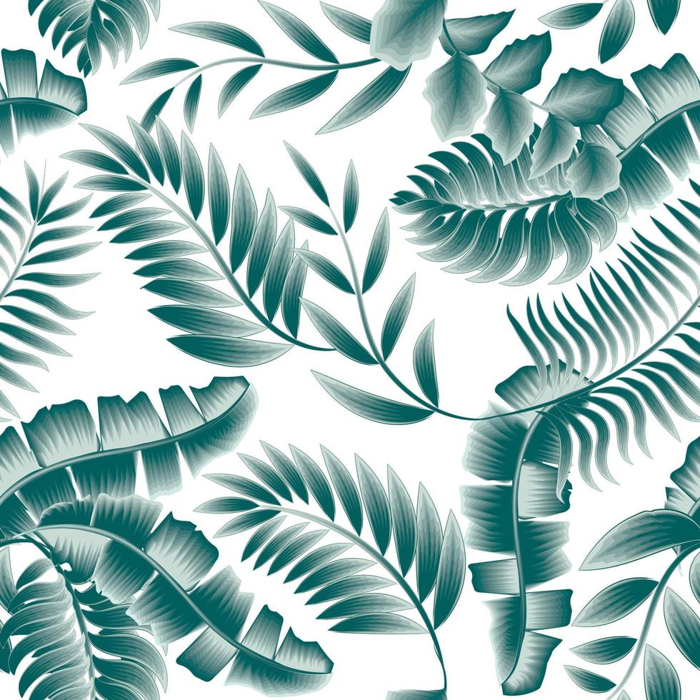 blauw abstract regenwoud planten bladeren naadloos patroon in monochromatisch kleur elegant Aan wit achtergrond. exotisch tropen. exotisch ontwerp en ornament. strand zomer modieus illustratie. behang vector