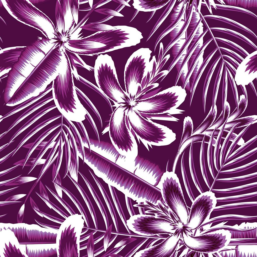 exotisch tropisch schoonheid roze bladeren en rood abstract hibiscus bloemen vector samenstelling. strand naadloos patroon achtergrond. bloemen achtergrond. hawaiiaans hibiscus, kokosnoot takken en banaan bladeren