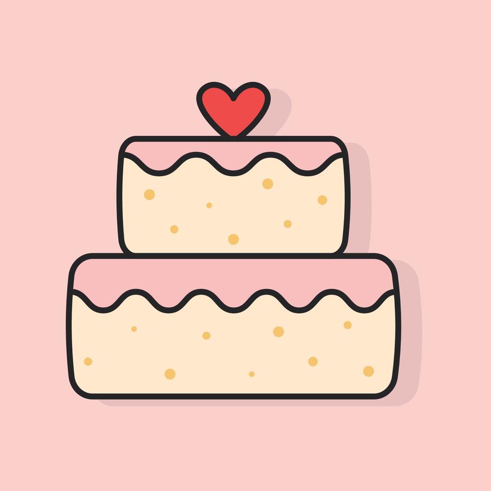 bruiloft taart icoon in inschrijving kleuren. taart met hart decoratie. gemakkelijk lijn symbool. vector illustratie