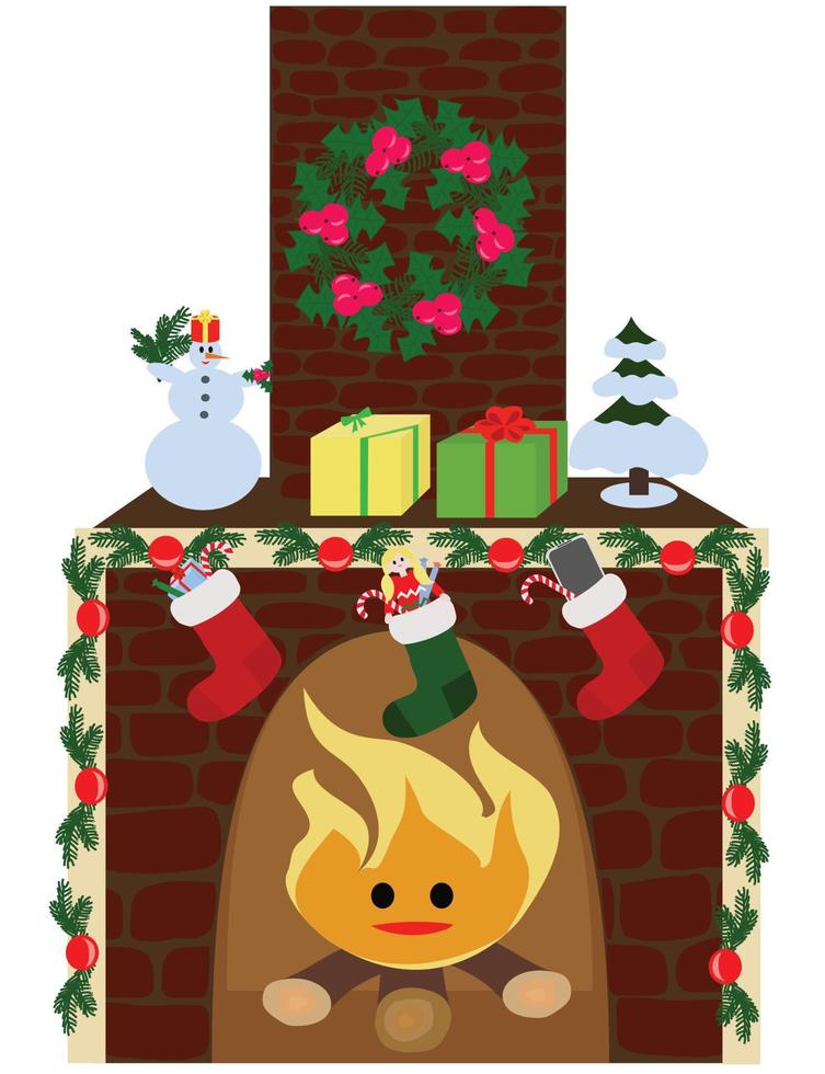 schattig Kerstmis haard met brand en geschenken. vector illustratie.