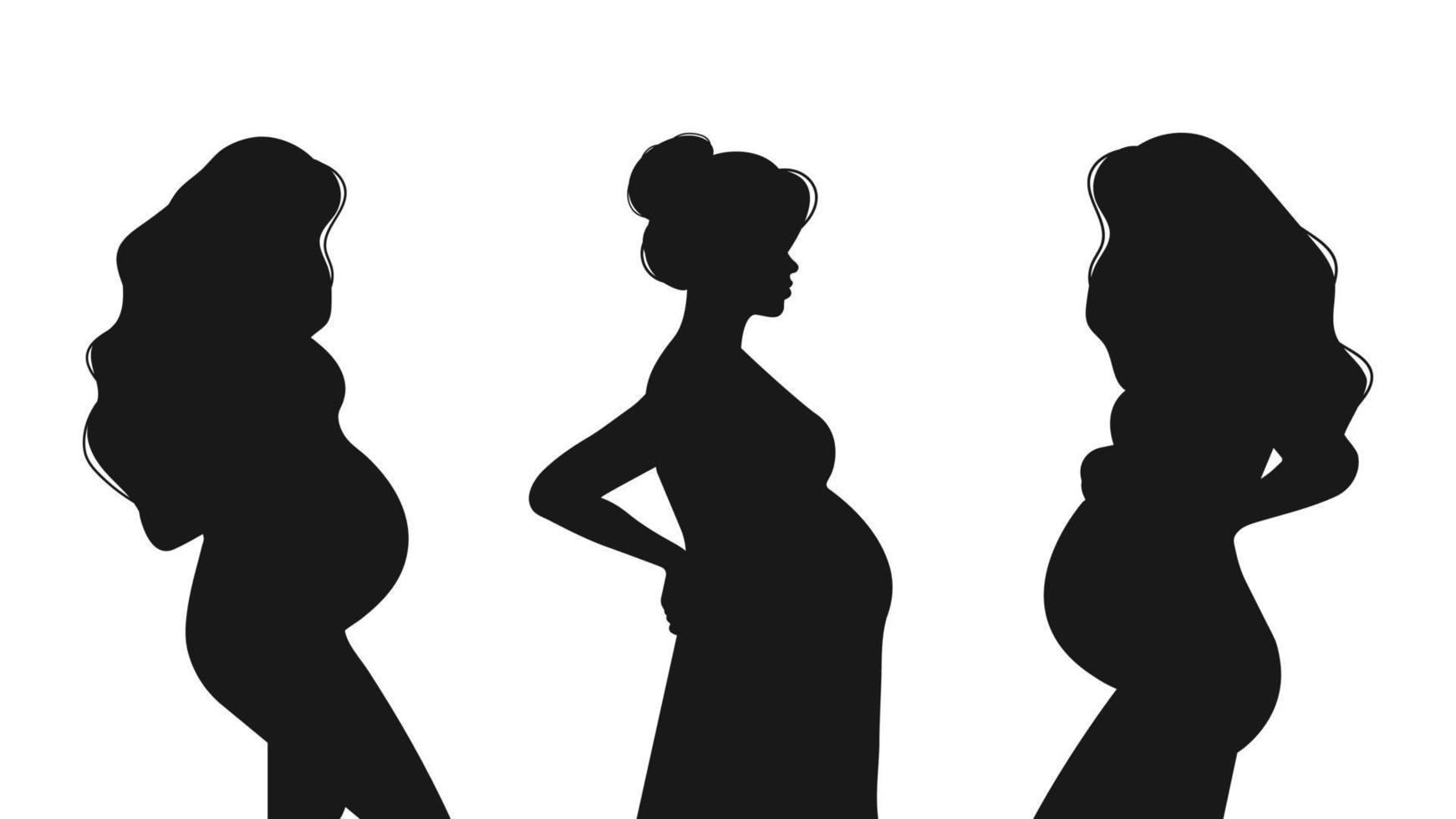 reeks van silhouetten van zwanger Dames geïsoleerd Aan een wit achtergrond. vector illustratie.