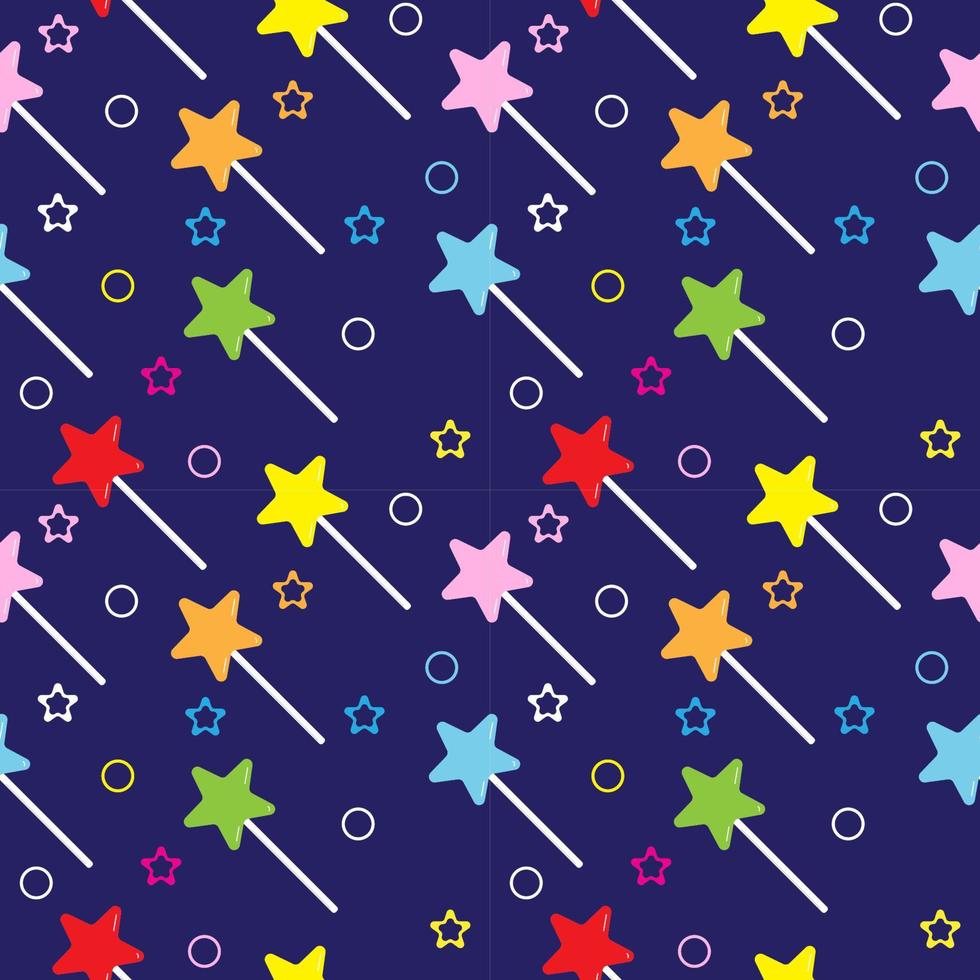 ster vormig lolly naadloos patroon Aan marine blauw kleur achtergrond. kleurrijk magisch stok vector illustratie voor halloween , Kerstmis of nieuw jaar achtergrond