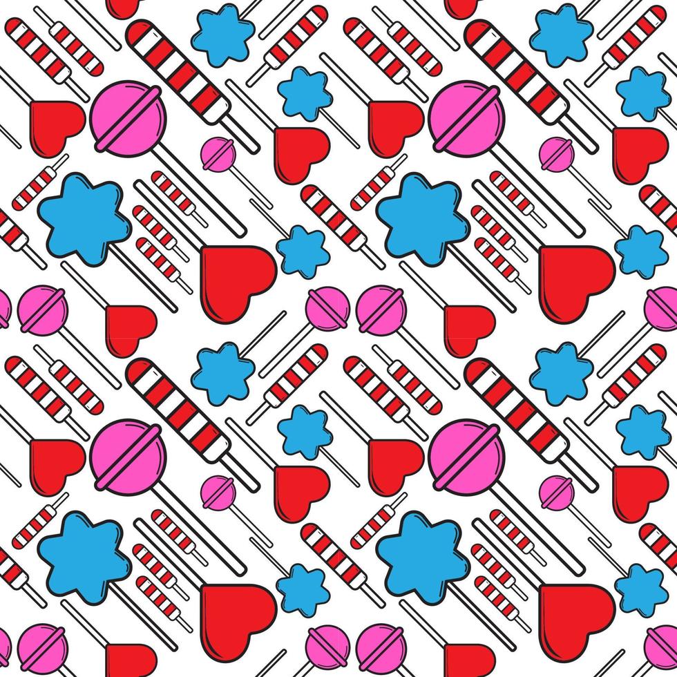 kleurrijk naadloos patroon met divers lolly snoepjes. achtergrond ontwerp sjabloon. vlak tekenfilm voorraad vector illustratie.