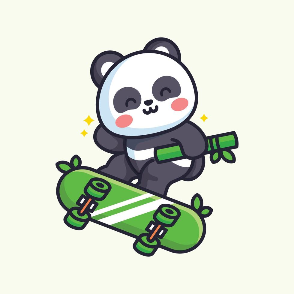 schattig panda en skateboard vector